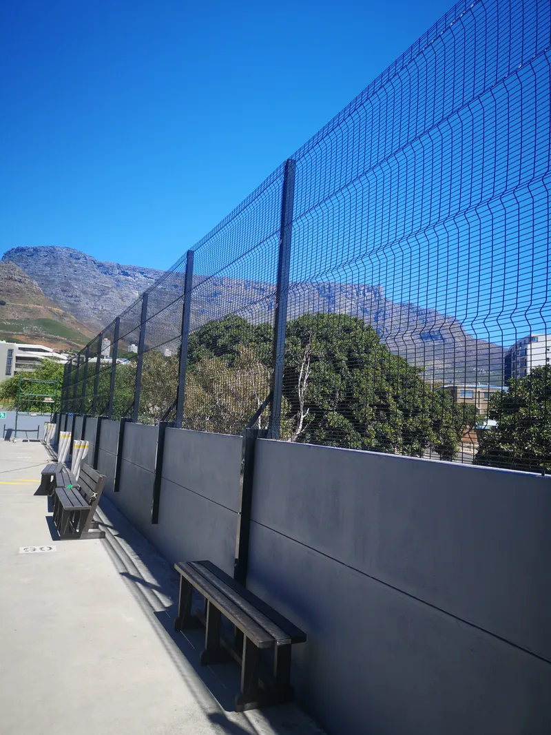 Clearview anti-climb mesh barrier on rooftop deck with Table Mountain backdrop Cape Town