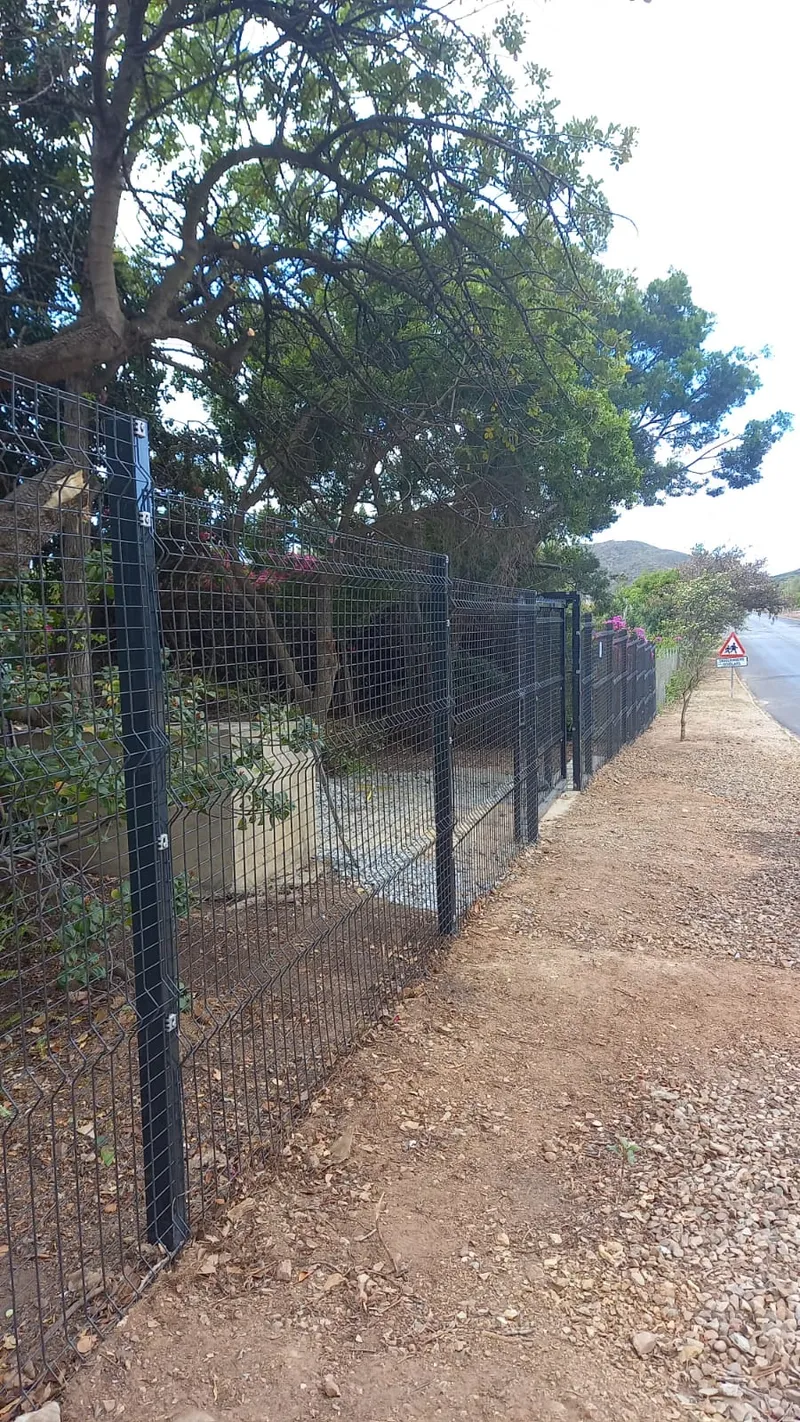 Charcoal Clearview mesh boundary fence along roadside in Western Cape suburban property