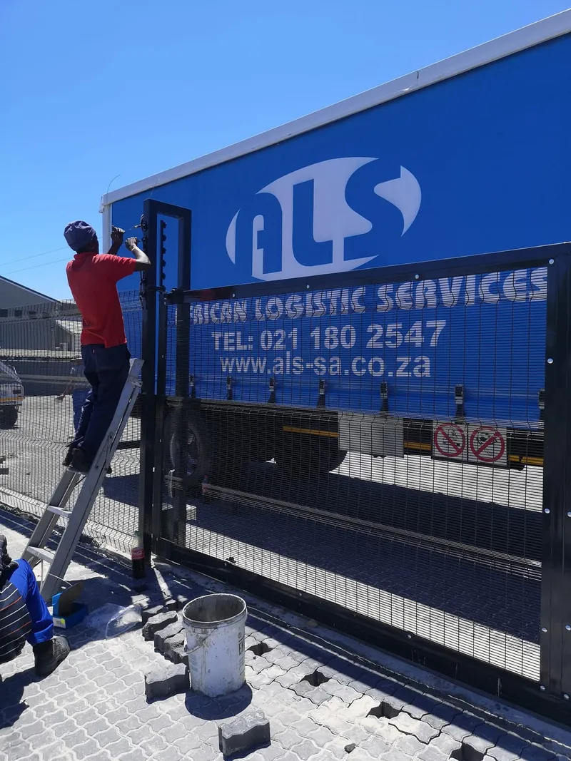 Clearview mesh sliding gate installation at African Logistic Services depot in Cape Town, Western Cape