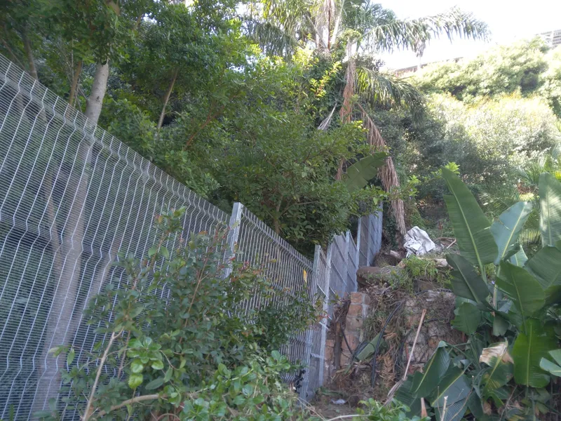 Galvanised clearview mesh fence along sloped garden boundary in Cape Town suburb