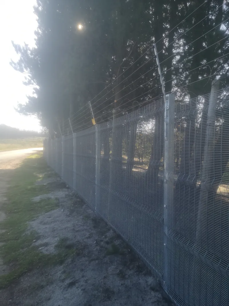 Galvanised clearview fence with electric wires on top at farm in Western Cape