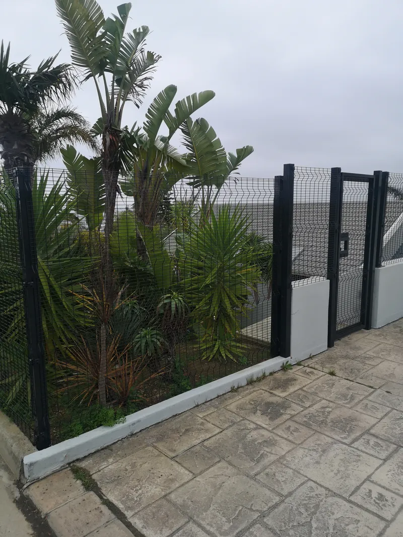 Black clearview pedestrian gate on plastered low wall at residential home in Cape Town