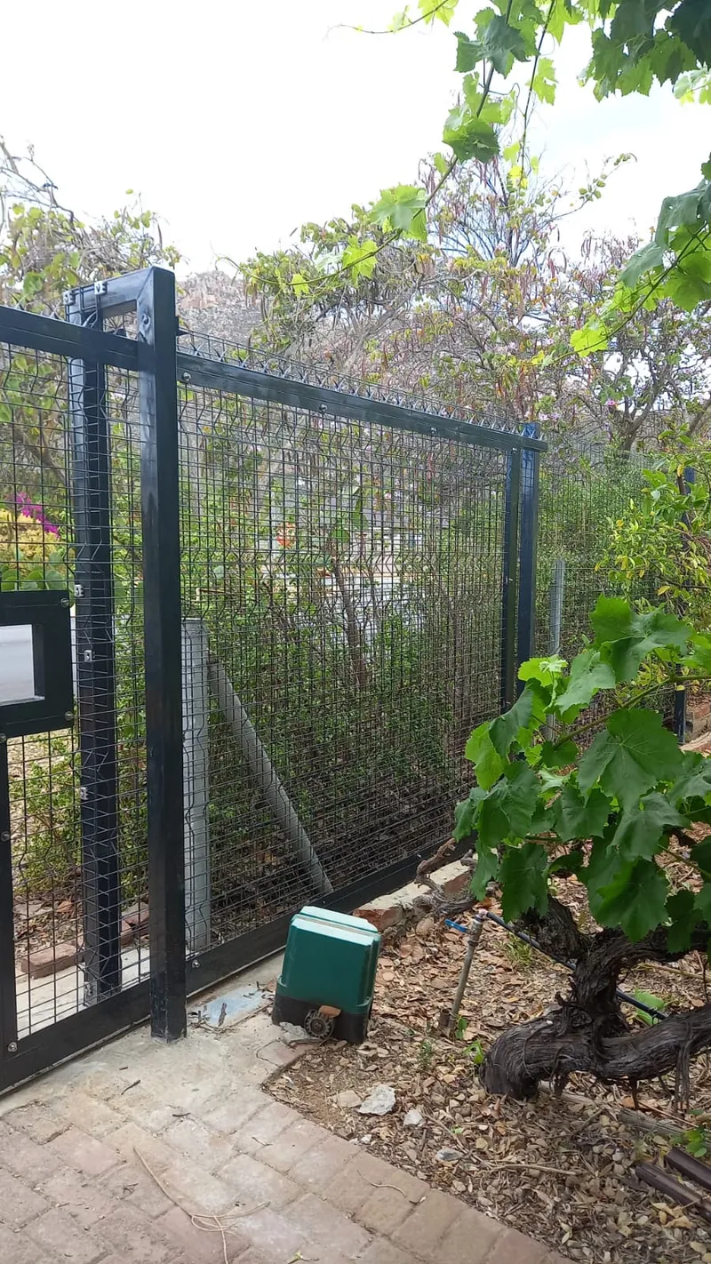 Black clearview mesh swing gate with motor at Cape Town residential entrance
