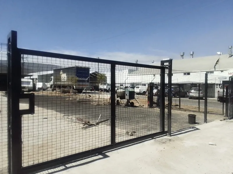 Black clearview mesh double swing gate at commercial premises in Cape Town