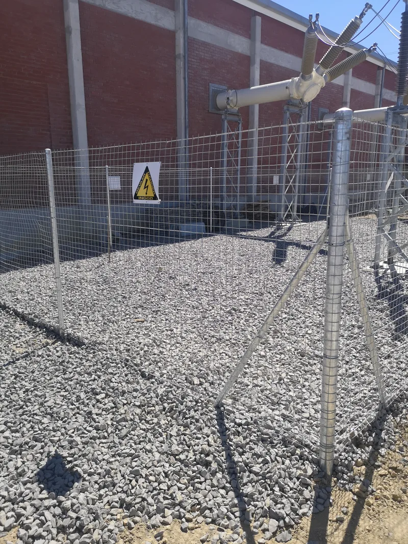 Galvanised welded mesh perimeter fence around high-voltage electrical substation in Cape Town
